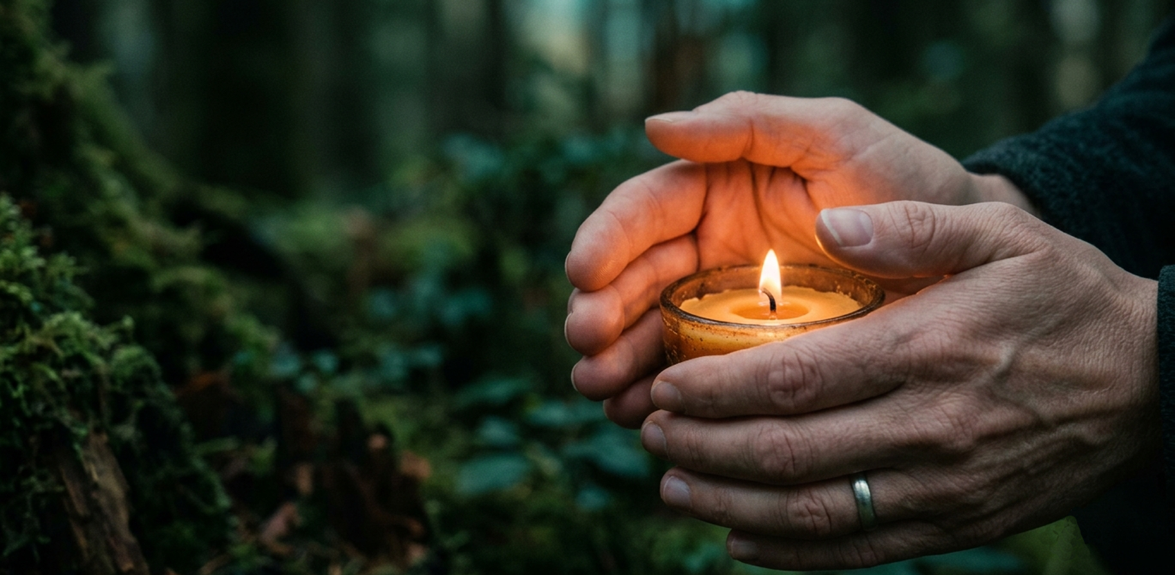 hands cupping candle